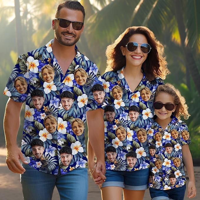 Custom Hawaiian Shirt with Face Photo Picture for Men Women Kids Youth Adult, Tropical Personalized Hawaiian Shirts Gift