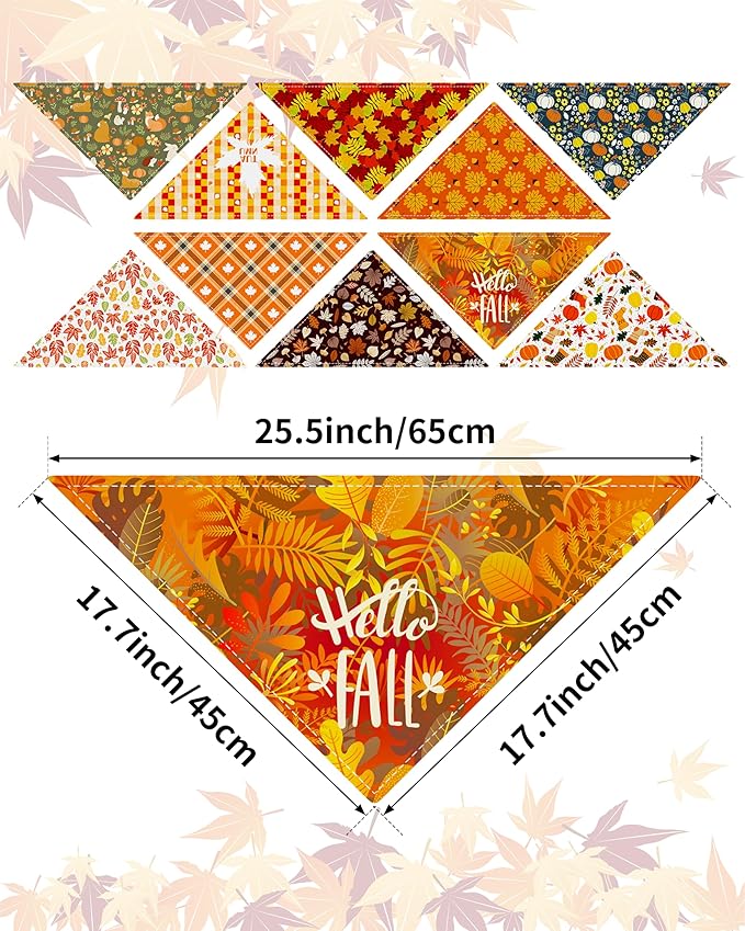 PET SHOW 50 Pack Fall Dog Bandanas Bulk Washable Thanksgiving Autumn Maple Leaves Scarves Puppy Pumpkin Triangle Bibs Kerchief Set Cats Girl Boy Grooming Accessories