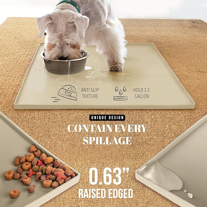 AVERYDAY 100% Waterproof Thicker Silicone Dog Food Mat, 0.63'' Raised Edge Bowl Mat for Food & Water, Non Slip Pet Feeding Placemat for Messy Drinkers, Perfect for Large Medium Small Breeds, 18"x10"