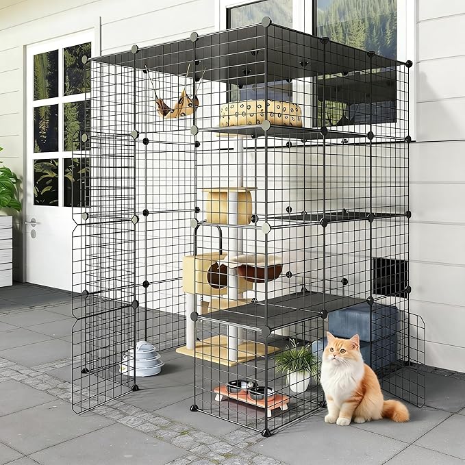 Oneluck 55 Inch Catio Outdoor Cat Enclosure with Super Large Enter Door, Balcony Cat Playpen with Platforms,DIY Outside Cat Patio Large Exercise Place Ideal for 1-3 Cats