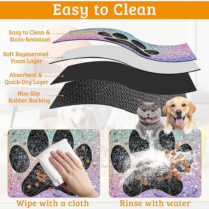 Pet Feeding Mat,Dog Paw Absorbent Dog Cat Food Mat Dog Mat with Rubber Backing,Non-Slip Water Bowl Placemat,Pet Supplies 12" x 20"