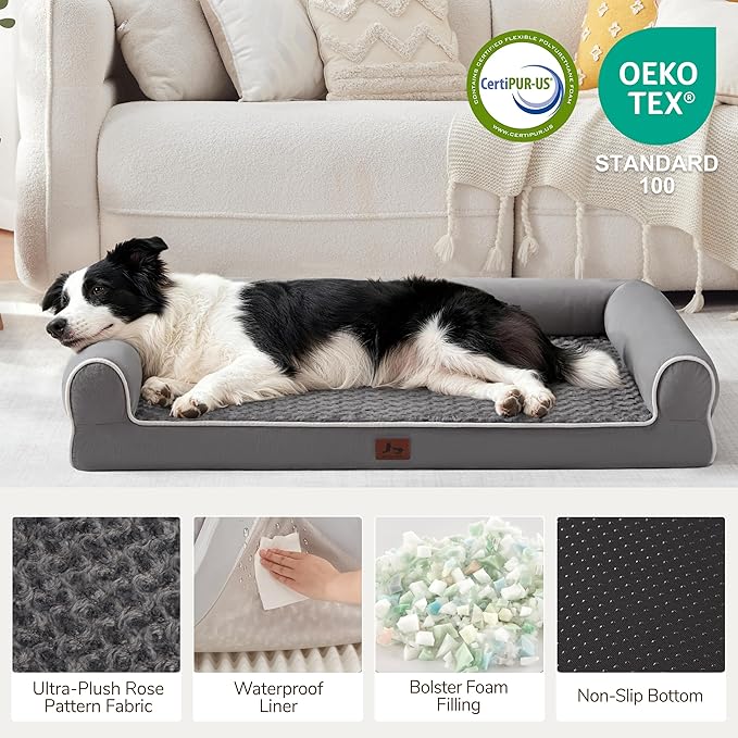Large Dog Beds Large Sized Dogs, Orthopedic XXL XL Dog Bed for Medium Size Dogs, Big Waterproof Couch Sofa with Removable Washable Cover for Pet, Dark Grey, 36"*27"*6.5"