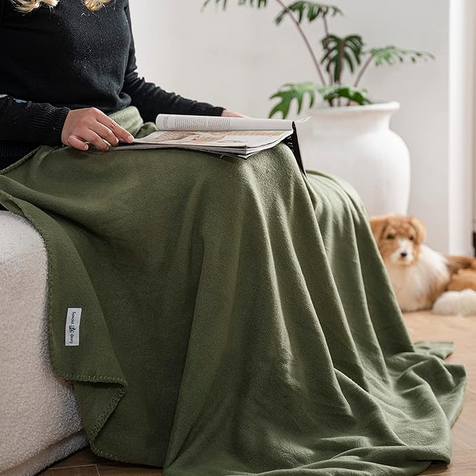 Fleece Throw Blanket Set Bulk for Travel Kids Outdoor Wedding Pet (Olive Green, Pack of 6 50x60 Inches)