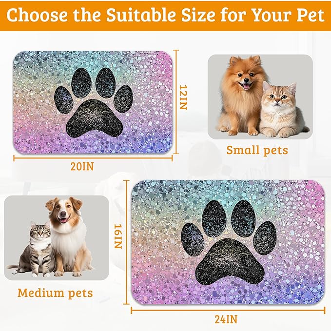 Pet Feeding Mat,Dog Paw Absorbent Dog Cat Food Mat Dog Mat with Rubber Backing,Non-Slip Water Bowl Placemat,Pet Supplies 12" x 20"