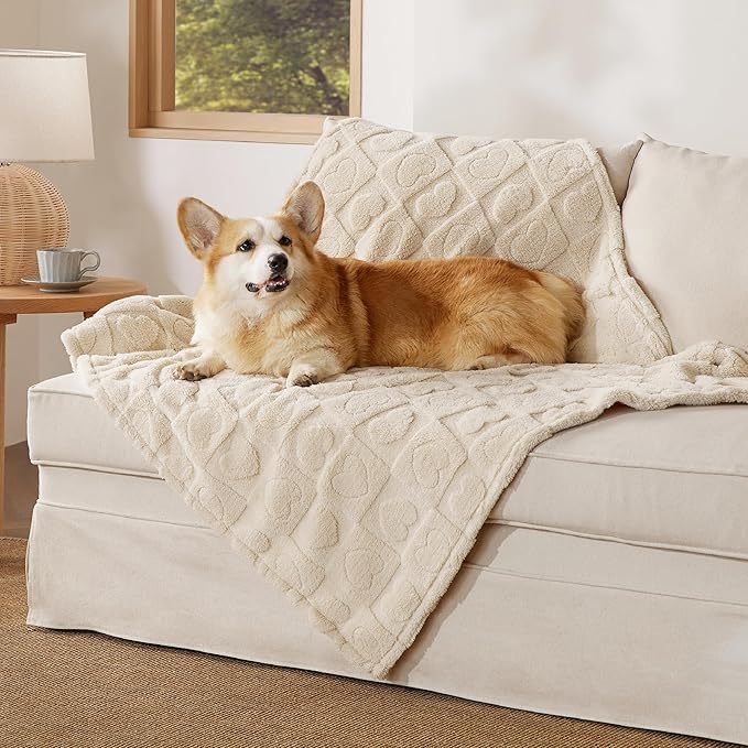Bedsure Dog Blankets for Large Dogs Washable - Fluffy Fuzzy Cat Puppy Blanket with Premium 300GSM Coral Fleece Soft for Pet Kitten Doggy, White, 40x50IN