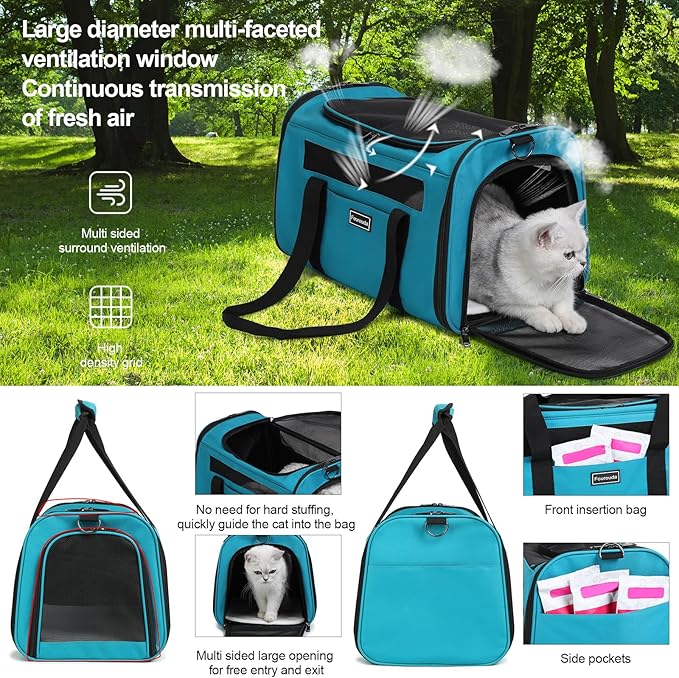 Airline Approved Dog Carrier. Cat Soft-Sided Carriers,Small Dog Travel Carriers,Small Animal Rabbit Carrying Case,TSA Airline Approved Pet Carrier（Blue）