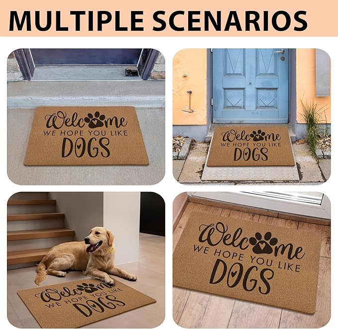 Funny Dog Welcome Door Mats, We Hope You Like Dogs Door Mat for Home Outside Entryway, Outdoor Pet Lover Owner Gift, Artificial Coir Doormat Rugs for Patio Kitchen Decor, 17x30 Inch