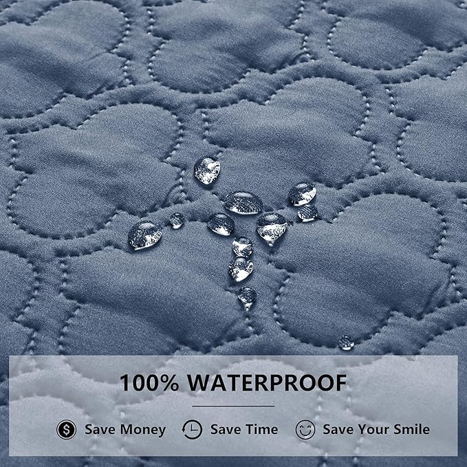 Waterproof Blanket for Bed, Reversible Dog Couch Cover Pet Sofa Furniture Protector Machine Washable King Size(82x102 Inch, Lightblue+Darkblue)