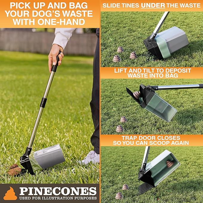 Neater Pet Brands Lift N’ Bag 2.0 Dog Pooper Scooper with Bag Attachment & 22" Pole for Small to Large Dogs, New & Improved Design, 15 Refill Bags, Heavy Duty Dog Poop Scooper for Yard, One-Hand Use