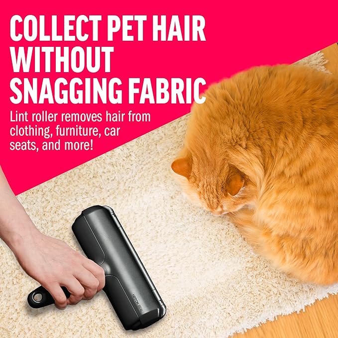 ChomChom Roller Pet Hair Remover – Original Size Reusable Lint Roller for Cat & Dog Hair on Furniture, Couch, Carpet, Car, Rugs & Bedding – Portable, Eco-Friendly (Black)