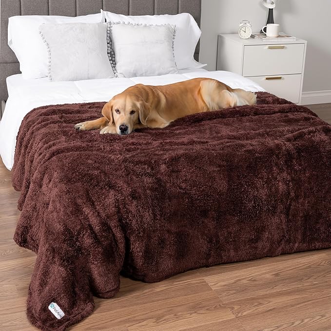 PetAmi Dog Blanket for Large Dogs, Brown Fluffy Soft Sherpa Fleece for Puppies and Kittens, Calming Pet Throw for Bed, Washable Sofa Couch Cover, X-Large 60x80