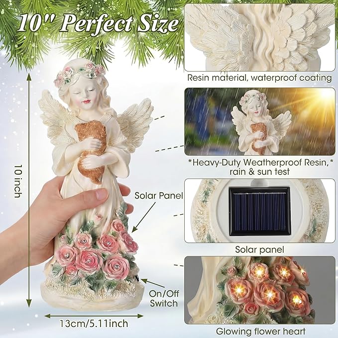 Chunful Solar Angel Dog Memorial Statue 10" Resin Pet Memorial Gift for Loss of Dog, Waterproof Outdoor Garden Cemetery Decor, LED Night Light Sympathy Gift for Women Mom Grandma