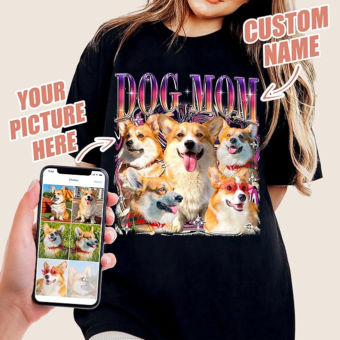 Mit & Mia Custom Your Own Bootleg Rap Shirts for Boyfriend Girlfriend Face Shirt with Photo Gift for Him Her Pet Lovers