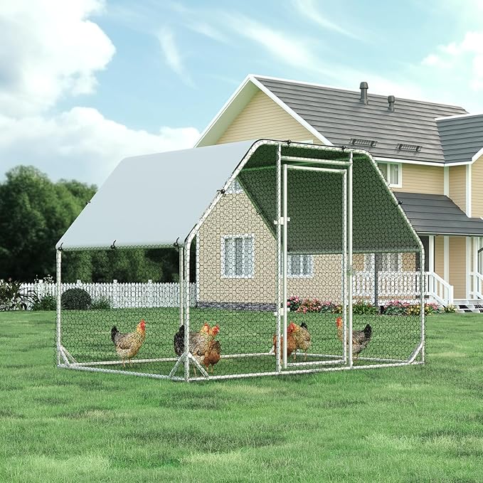 4ever2buy Chicken Runs for Yard with Cover, Large Metal Chicken Run Walk in Metal, Outside Dog Kennel with Roof, Flat Roofed Outdoor Kennel for Cats(9.2’Lx6.23’Wx6.4’H)
