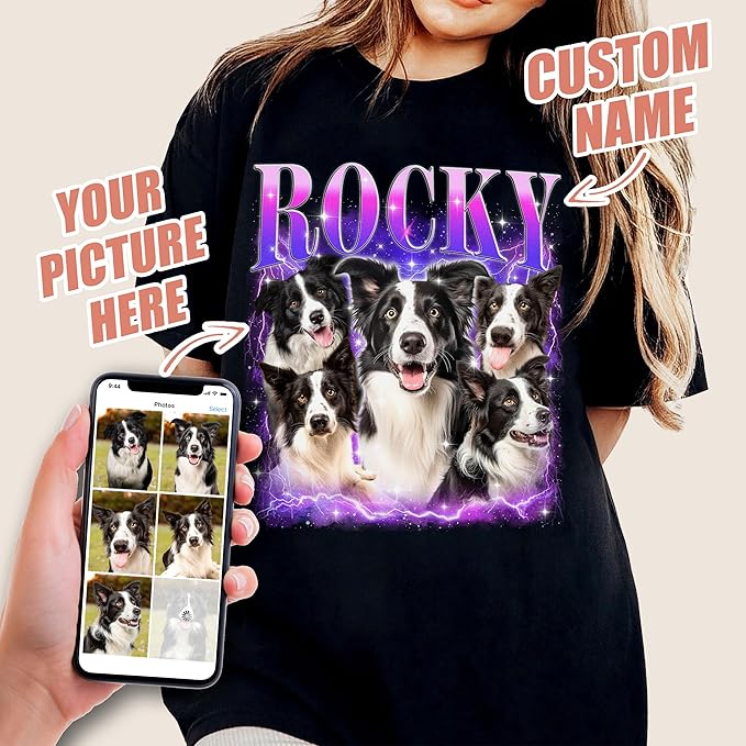 Mit & Mia Custom Your Own Bootleg Rap Shirts for Boyfriend Girlfriend Face Shirt with Photo Gift for Him Her Pet Lovers