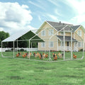 Large Metal Chicken Coop with Run Walk-in Poultry Cage Chicken Runs House Pen Cage Spire Roofed Chicken Coops with Anti-Ultraviolet Cover for Outdoor Yard Farm Use 9.8’L x 19.7’W x 6.4’H