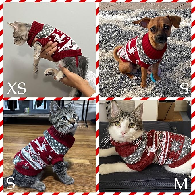 Cat Christmas Sweater Pet Winter Warm Coat Pajamas Reindeer Snowflake Knitwear Cat Sweater for Cats Kitty Puppy (Reindeer, S)