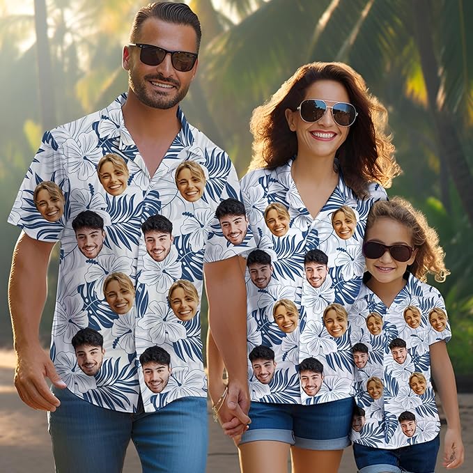 Custom Hawaiian Shirt with Face Photo Picture for Men Women Kids Youth Adult, Tropical Personalized Hawaiian Shirts Gift
