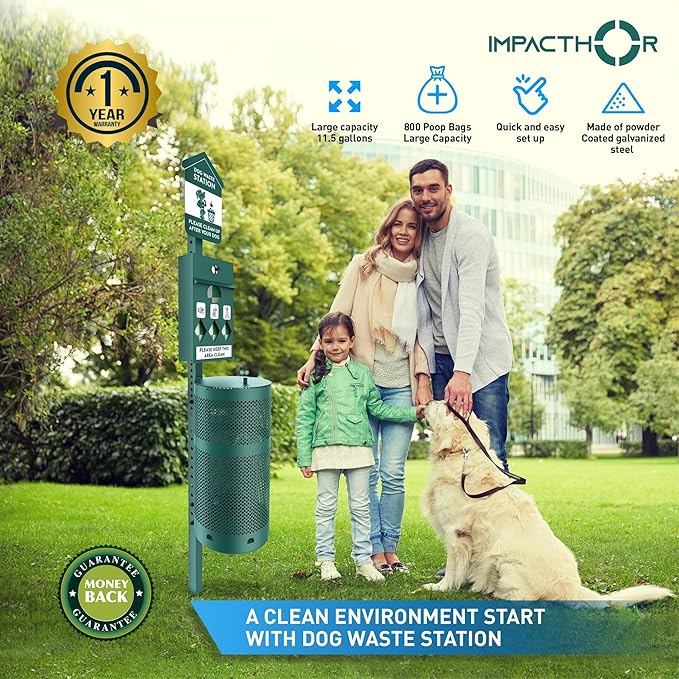 Dog Waste Station Outdoor Pet Waste Station- Desing With 4 Holes And 800 Dog Poop Bags, 50 Waste Can Liners, 3 Poop Bag Holders & 2 Set Of Keys, For Commercial Use, Parks, Condos & HOA