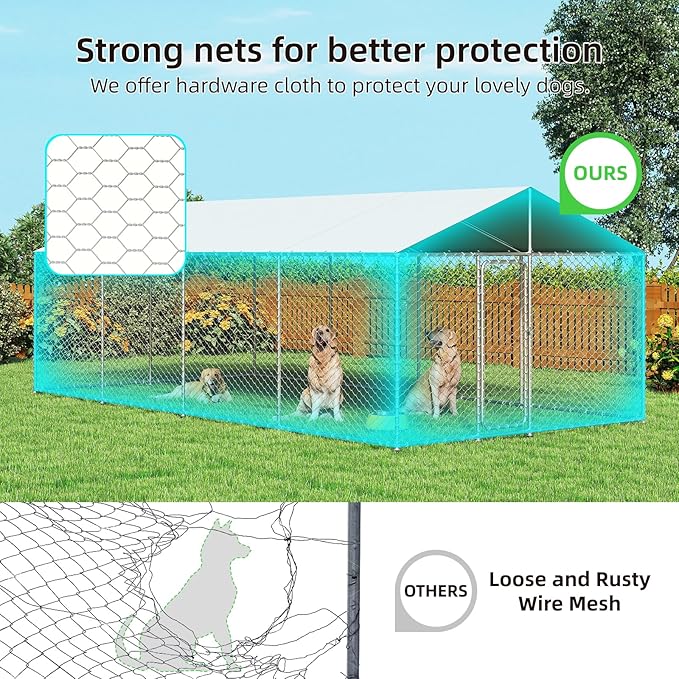 20'x10' Large Outdoor Dog Kennel, Heavy Duty Dog Enclosure with Roof, Weather Resistant Cover and Security Lock (240"x120")