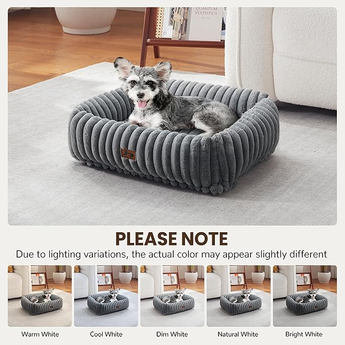 Washable Dog Bed for Small Medium Dogs - Rectangle Orthopedic Corduroy Fleece Pet Bed with Removable Cover and Nonskid Bottom, Calming Puppy Bed Soft Pet Sofa, Grey(20x19x6inchs)