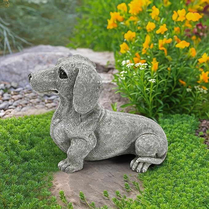 Dachshund Statue 6.7'' x 4.7'' Garden Decor for Dog Lovers Spring Summer Home Lawn Patio Backyard Outdoor Decoration Gift Indoor Resin Sculpture Figurine Memorial Ornament Wear-Resistant Waterproof