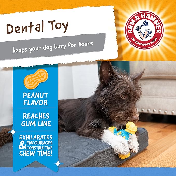 Arm & Hammer for Pets Nubbies TriBone Dog Dental Toy - Best Dog Chew Toy for Moderate Chewers - Helps Reduce Plaque & Tartar Peanut Butter Flavor Baking Soda (Pack of 2)