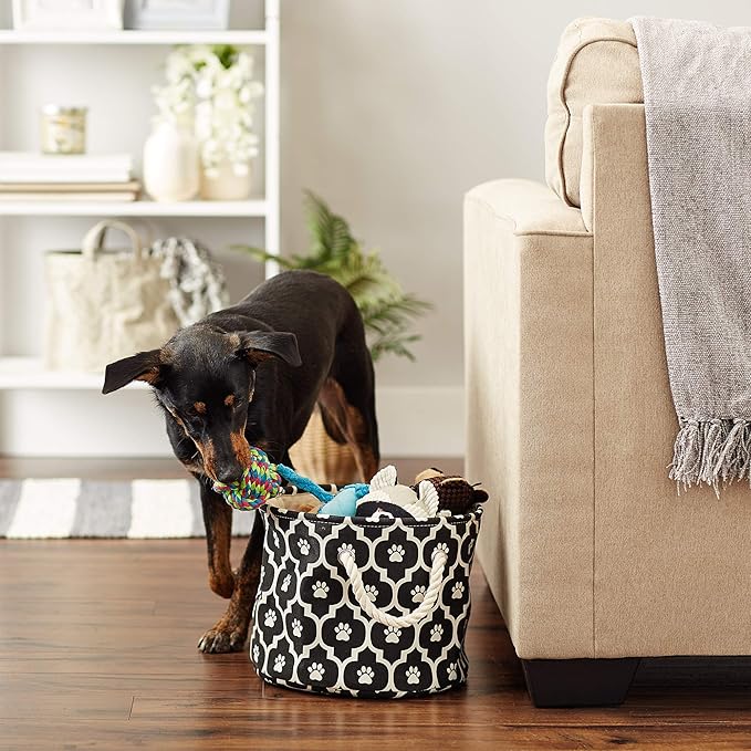 Bone Dry Pet Storage Collection Lattice Paw Print, Black, Small Round