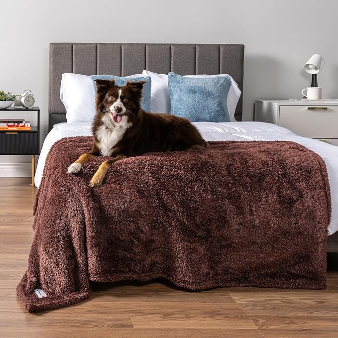 PetAmi Dog & Cat Blanket - Fluffy Soft, Sherpa Fleece, Calming Pet Blanket Throw for Bed, Sofa, Couch - Brown, Large 40x60