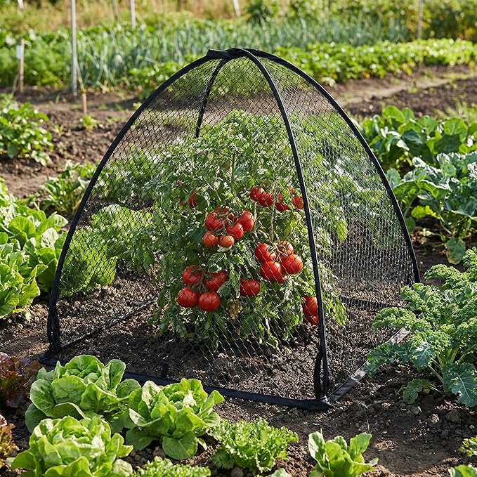 DECOHS 2 Pcs Pop-Up Mesh Plant Cover Tent, 30 x 28 x 28 Inch Garden Net Cage Guard Cover, Plant Protector Enclosure with 12 Ground Stakes for Protecting Plants Vegetable Fruit from Birds Insects