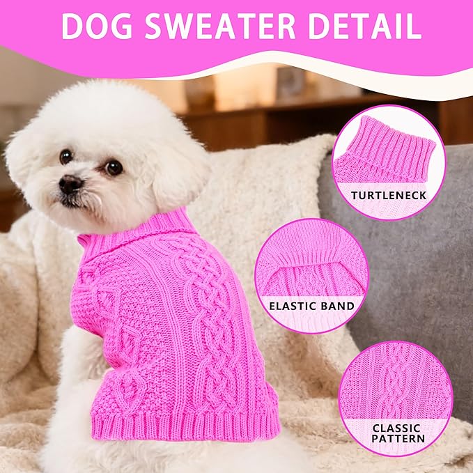 Dog Sweaters for Small Dogs Winter Dog Clothes Turtleneck Knit Puppy Sweater Warm Chihuahua Clothes Cat Sweater Frenchie Doggy Pullover Outfit with Twisted Design(Pink, X-Small)