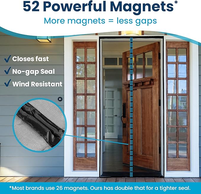 Flux Phenom Magnetic Screen Door (2 Pack) - Bugs Out, Breeze in - 9min Install Auto-Sealing Heavy Duty Double Stitched Mesh, Hands Free Sliding & Patio Doors Net, Pet & Kid Friendly, 38 x 82 Inch
