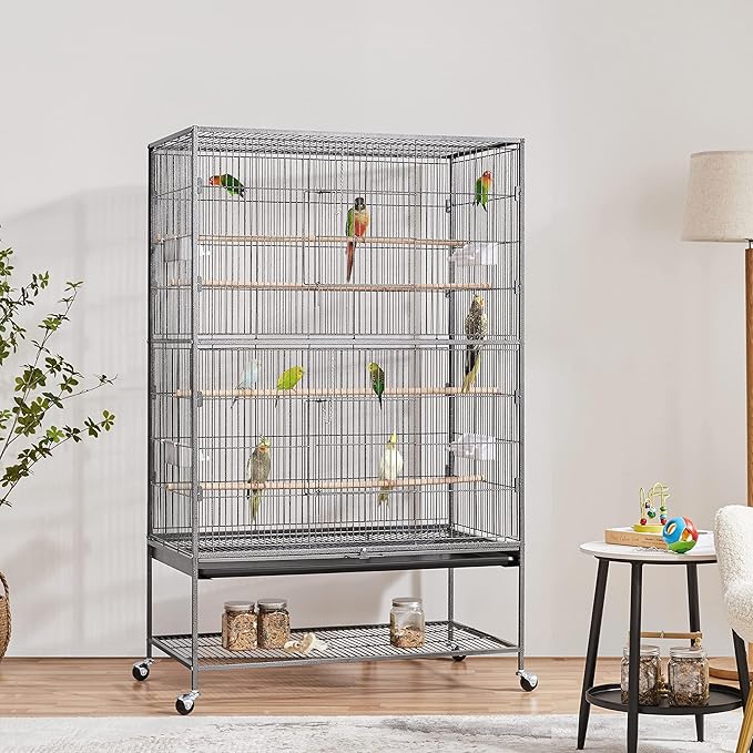 Topeakmart X-Large Parrot Cage Bird Cage with Rolling Stand for Medium Birds Cockatiels Quaker Green Cheek Sun Conure African Grey, 60.5inch