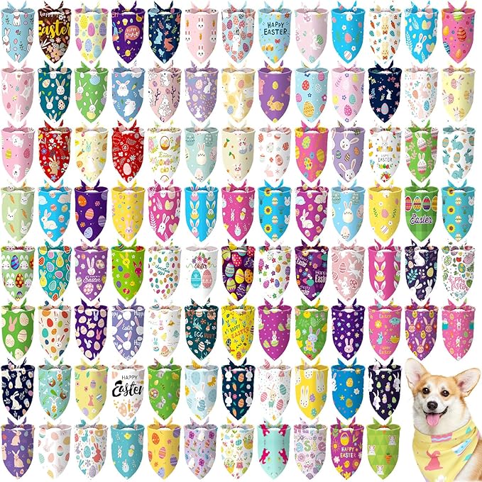 150 Pcs Easter Dog Bandanas Bulk Pet Bibs Colorful Triangle Scarf Pet Bandanas for Medium Large Dogs Easter Festival Spring Summer Birthday Costume Decor