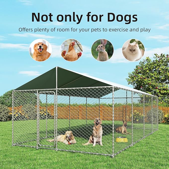 20'x10' Large Outdoor Dog Kennel, Heavy Duty Dog Enclosure with Roof, Weather Resistant Cover and Security Lock (240"x120")