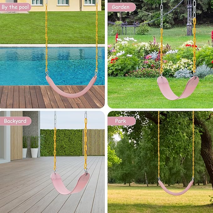 Sunnyglade 8PCS Swings Seats Heavy Duty with 66" Chain, Playground Swing Set Accessories Replacement with Snap Hooks, Support 250lb (8, Pastel Pink)