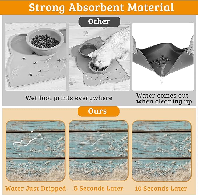 Sand Starfish Dog Cat Food Mat,Wood Board Absorbent Waterproof Placemat for Food and Water Non Slip Rubber Backing Durable Feeding Pad for Clean Floors 16" x 24"