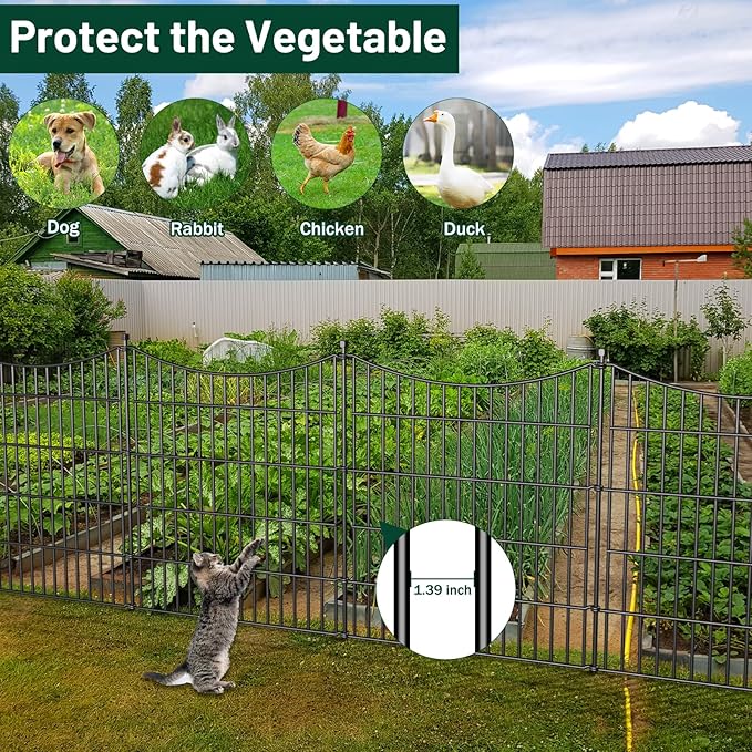 5 Panels No Dig Dog Fence Outdoor for Yard, 48 in(H) X 13.13 ft(L) Decorative Tall Garden Fence Animal Barrier, Rustproof Metal Wire Garden Edging and Borders, Temporary Fencing Stakes