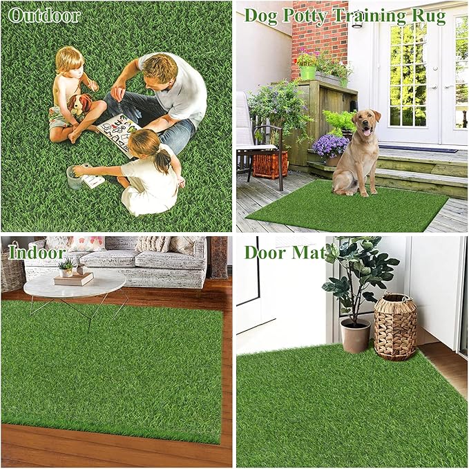 Bsmathom Artificial Grass Rug Indoor Outdoor Rug, Professional Dog Potty Training Rug, Fake Grass Rug Synthetic Grass Mat Door Mats with Drainage Holes for Balcony Patio Garden (39.3 x 31.5Inch)
