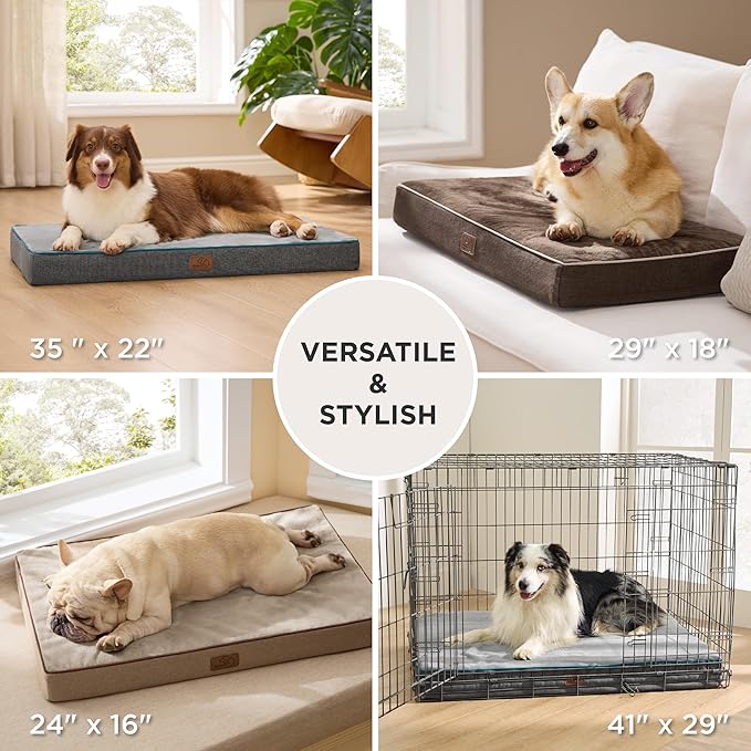 Bedsure Memory Foam Dog Bed Medium Size Dogs- Orthopedic Pet Beds for Crate with Removable Washable Cover and Nonskid Bottom - Plush Flannel Fleece Top Pet Mat, Khaki