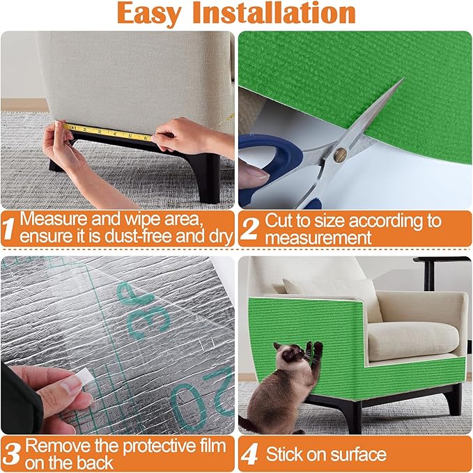 Cat Scratch Furniture Protector - 100" x 13.8" Trimmable Self-Adhesive Cats Claws Scratch Pads, DIY Cat Climbing Couch Protector for Scratch Post Cat Tree Replacement Indoor (Green)