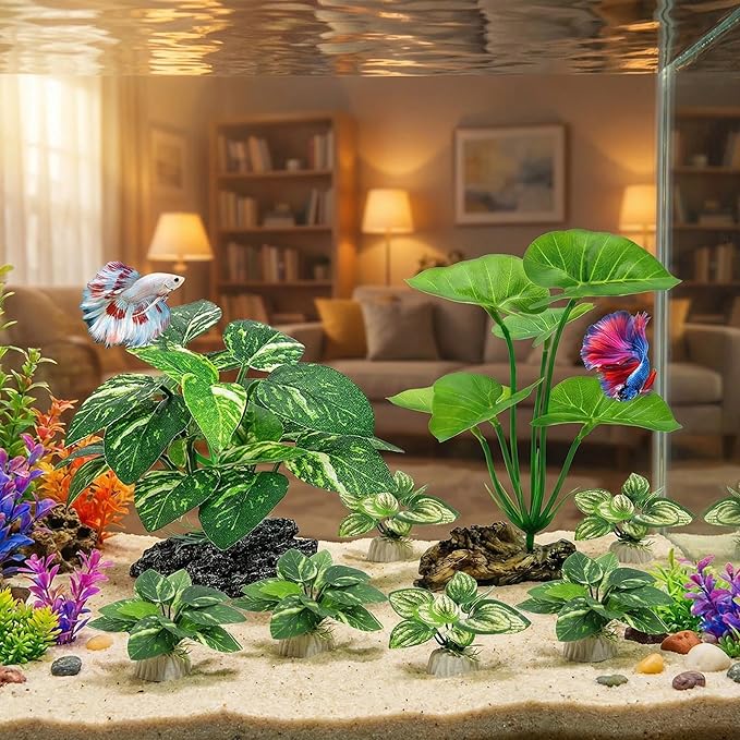 10 PCS Aquarium Decorations Silk Aquarium Plants Betta Fish Tank Decor Artificial Fish Tank Decorations Plants for Betta, Goldfish, Turtle & Reptile Tanks Ornament