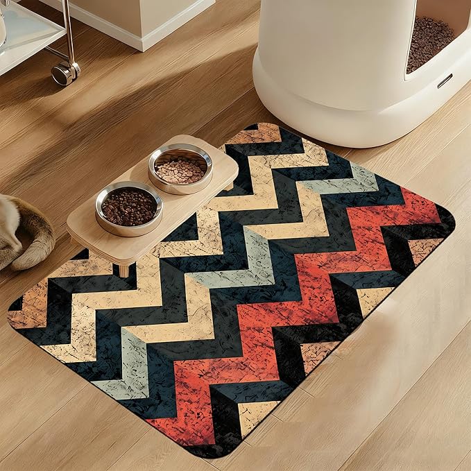 Vintage Plaid Pet Food Mat for Cats and Dogs–Christmas Stocking Absorbent Quick Dry Feeding Placemat, Non Slip Rubber Base, Waterproof Bowl Mat for Indoor Use, Pet Supplies 16"x24"