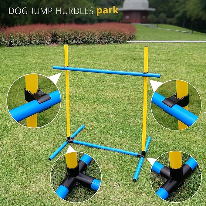Dog Jump Hurdles Training Equipment,Indoor or Ourdoor,Dog Agility Training Equipment,Jump Obstacle Course for Dogs Outdoor, Playground Equipment,Carrying Bag (2 Sets)…, blue yellow