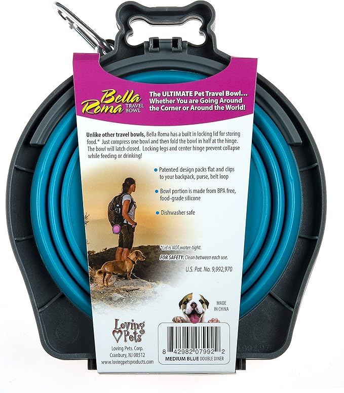 Loving Pets 73807992: Travel Double Diner Dog Bowl, Blue Md