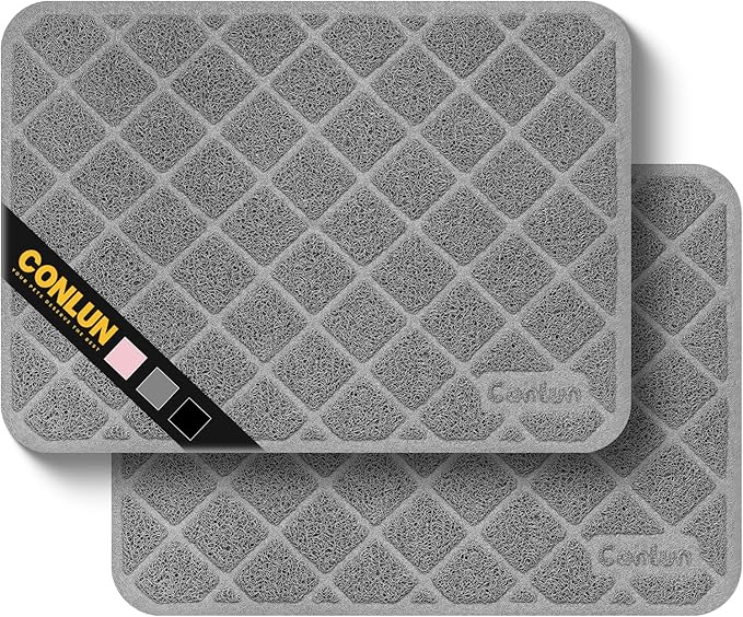 Cat Litter Mat Litter Trapping Mat, 24" x 17" Premium Durable PVC Grid Mesh with Scatter Control, Non-slip, Less Waste Cat Litter Box Mat, Grey 2 Pack