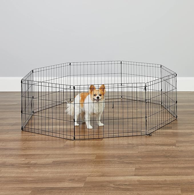 MidWest Homes for Pets Folding Metal Puppy / Dog Exercise Pen, Indoor/Outdoor Playpen with No Door, Provides 16 Sq Feet of Play Space, 18-Inches Tall, Black E-Coated