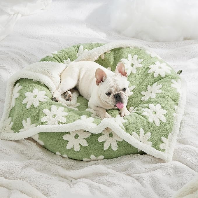 LE SURE Waterproof Dog Blanket for Medium Dogs - Washable Double Sided Dog Blankets with Warm Jacquard Shag and Soft Sherpa Fleece, Pet Cat Blanket for Couch Protection, 3D Textured Cloud, Green