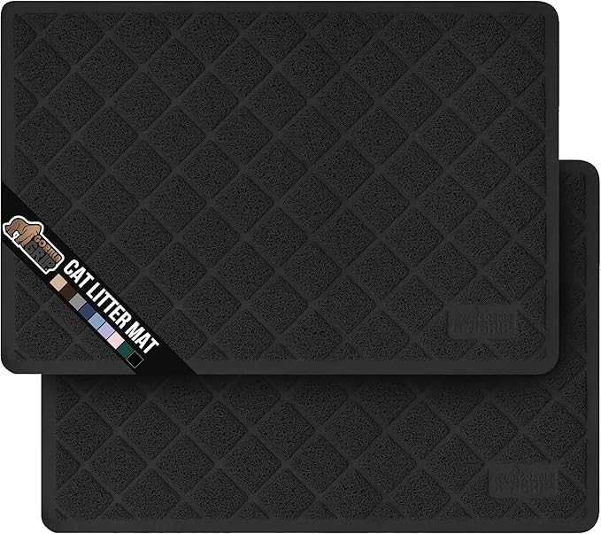 GORILLA GRIP Cat Litter Box Mat, Water Resistant, US Designed Kitty Litter Trapping Mats, Easy to Clean, Scatter Control, Less Mess and Clean Floors, Kitten Supplies for Indoor Cats 24x17 Black 2 Pack