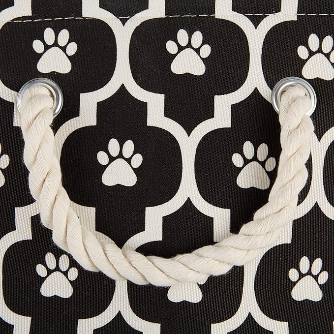 Bone Dry Pet Storage Collection Lattice Paw Print, Black, Small Round